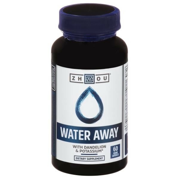 slide 1 of 1, Zhou Water Away, with Dandelion & Potassium, Veggie Capsules, 