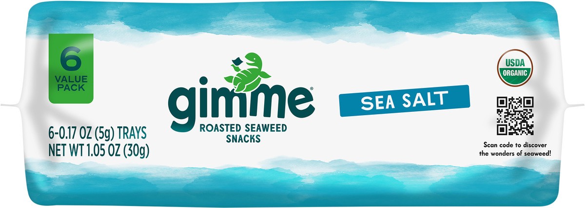 slide 2 of 7, gimMe Roasted Sea Salt Seaweed Snack Value Pack 6 - 0.17 oz Trays, 6 ct