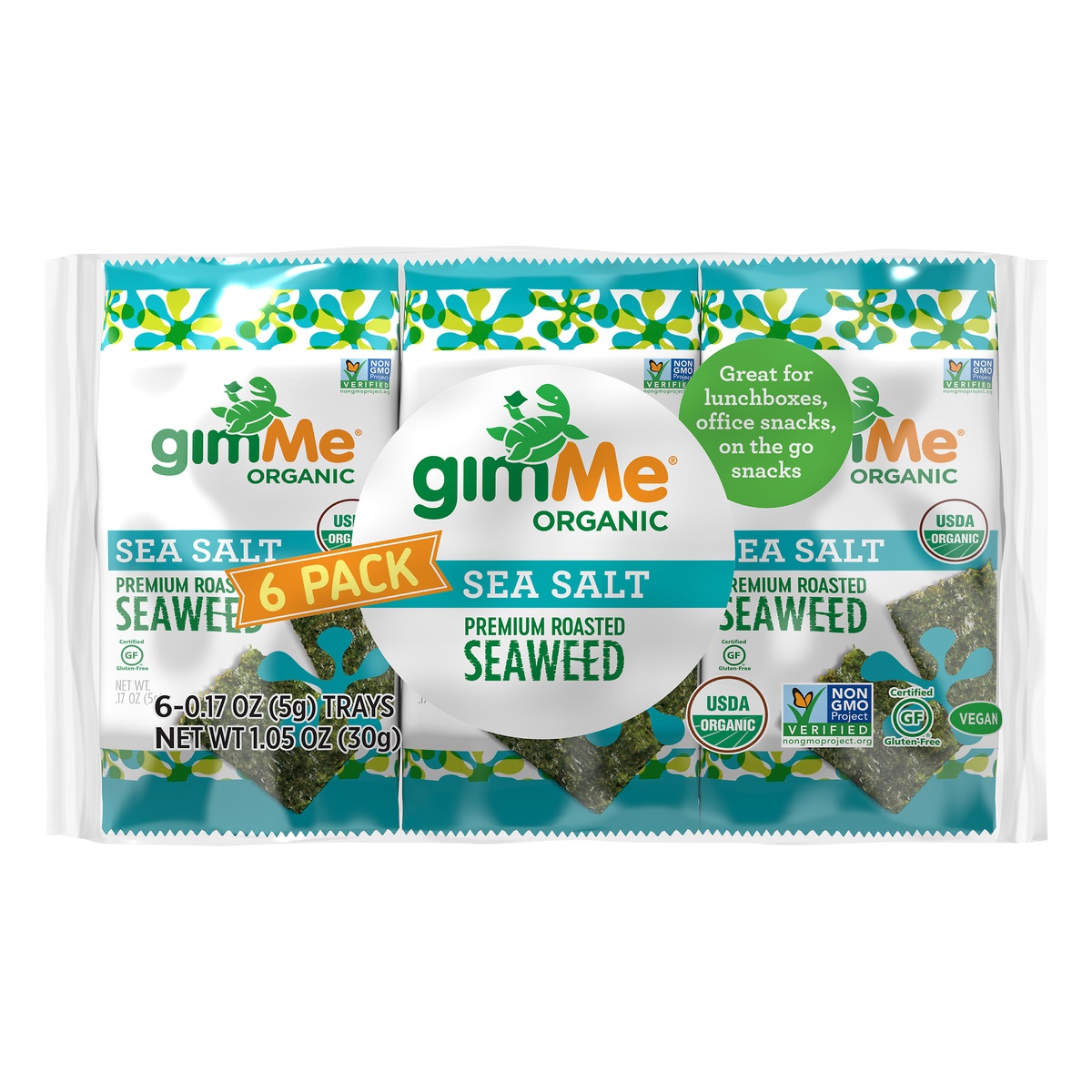 slide 1 of 1, gimMe Organic Sea Salt Seaweed Snacks, 6 ct