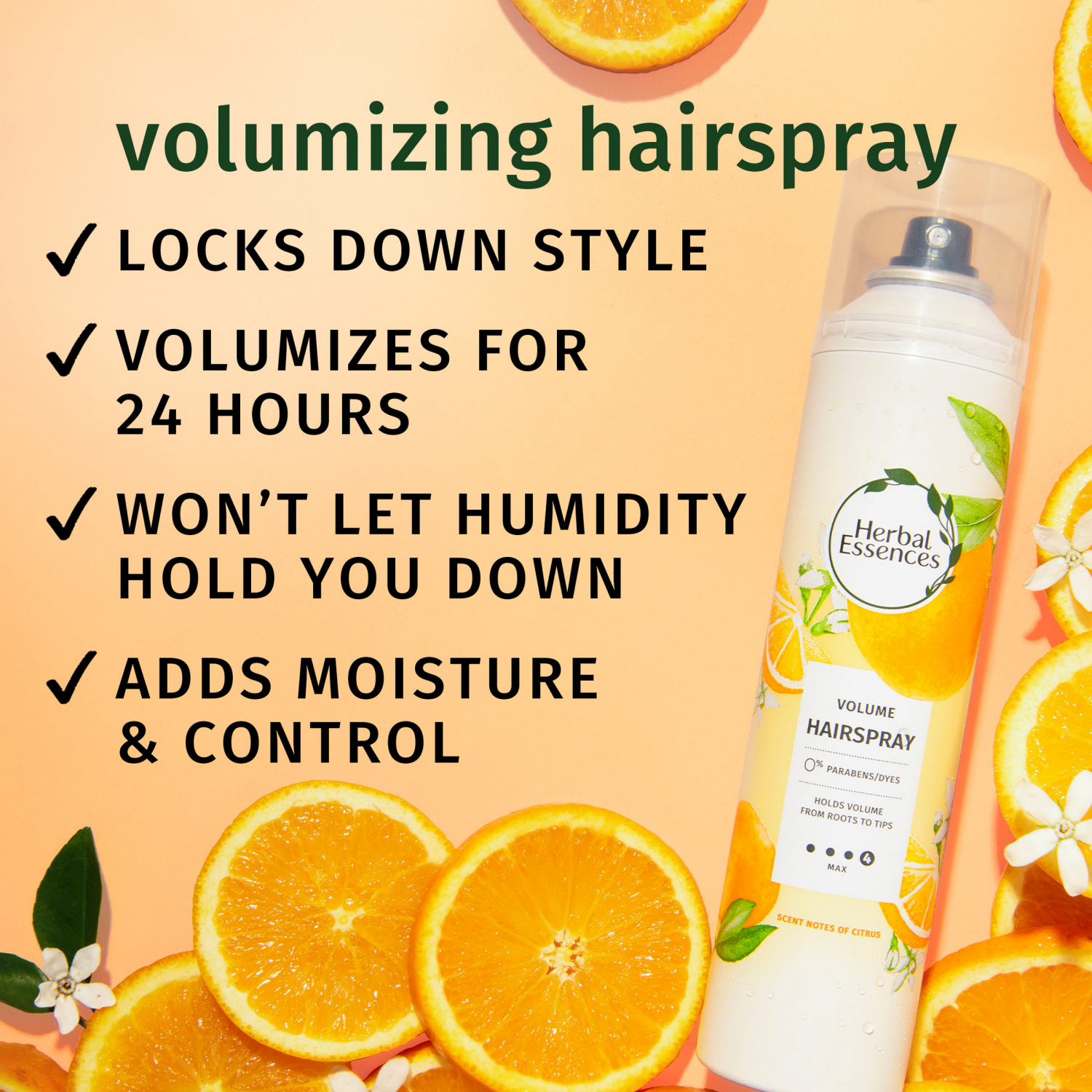 slide 4 of 5, Herbal Essences Volume Hairspray, Lightweight, Maximum Hold Hair Spray for Fine Hair, 24 Hour Hold, 12.8 fl oz, 8 oz