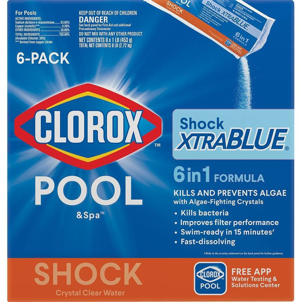 slide 1 of 1, Clorox Xtra Blue Pool & Spa Shock, 6 ct; 1 lb