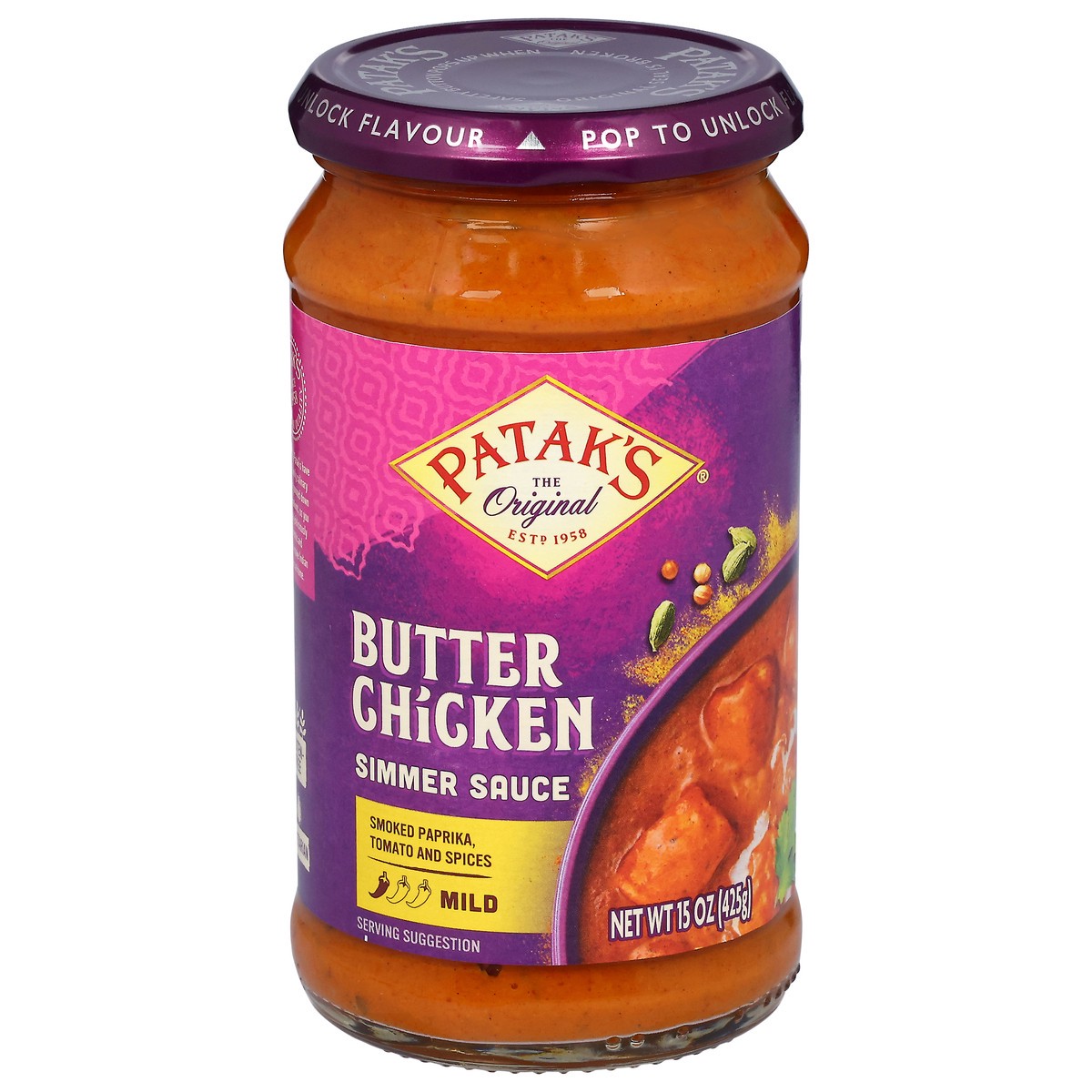 slide 1 of 13, Patak's Mild Butter Chicken Simmer Sauce 15 oz, 15 oz