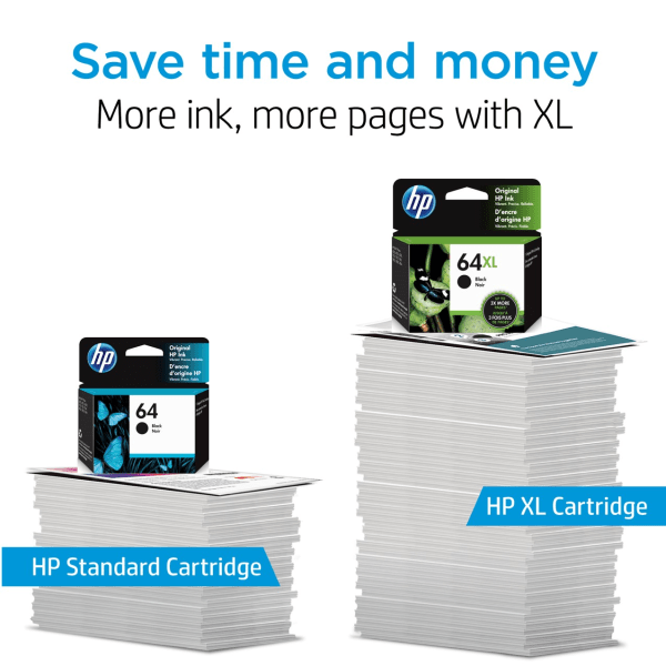 slide 6 of 6, HP 64XL Black High Yield Original Ink Cartridge, 600 Page-Yield (N9J92AN#140), 1 ct