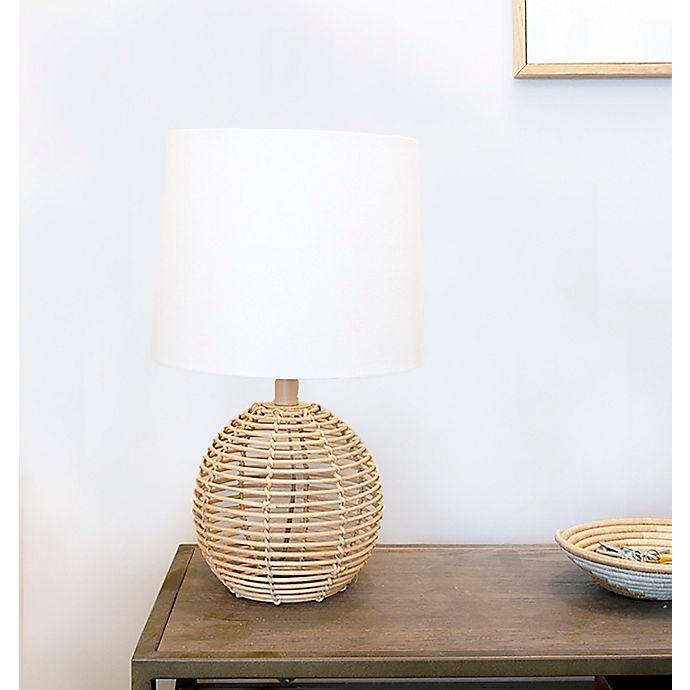 slide 3 of 4, Designs Direct Direct Designs Brown Rattan Table Lamp with Linen Shade, 18.5 in