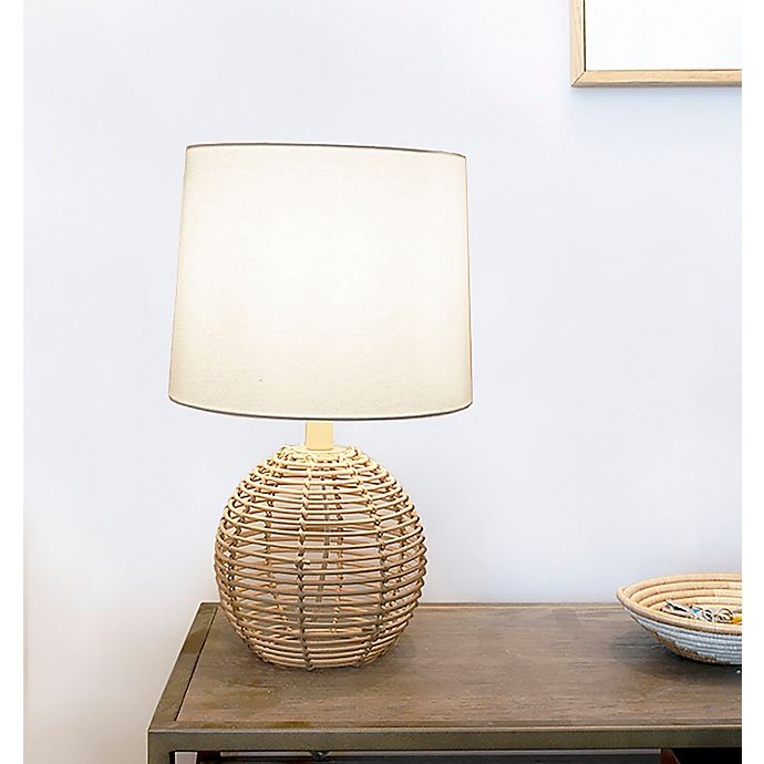 slide 4 of 4, Designs Direct Direct Designs Brown Rattan Table Lamp with Linen Shade, 18.5 in