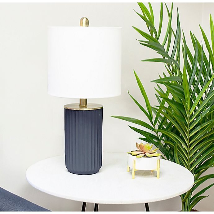 slide 4 of 4, Designs Direct Navy Resin and Brass 60-Watt Lamp with Linen Shade, 19.5 in