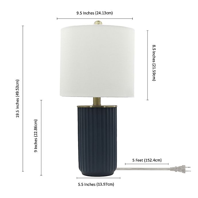 slide 3 of 4, Designs Direct Navy Resin and Brass 60-Watt Lamp with Linen Shade, 19.5 in