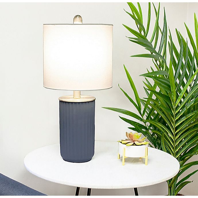 slide 2 of 4, Designs Direct Navy Resin and Brass 60-Watt Lamp with Linen Shade, 19.5 in