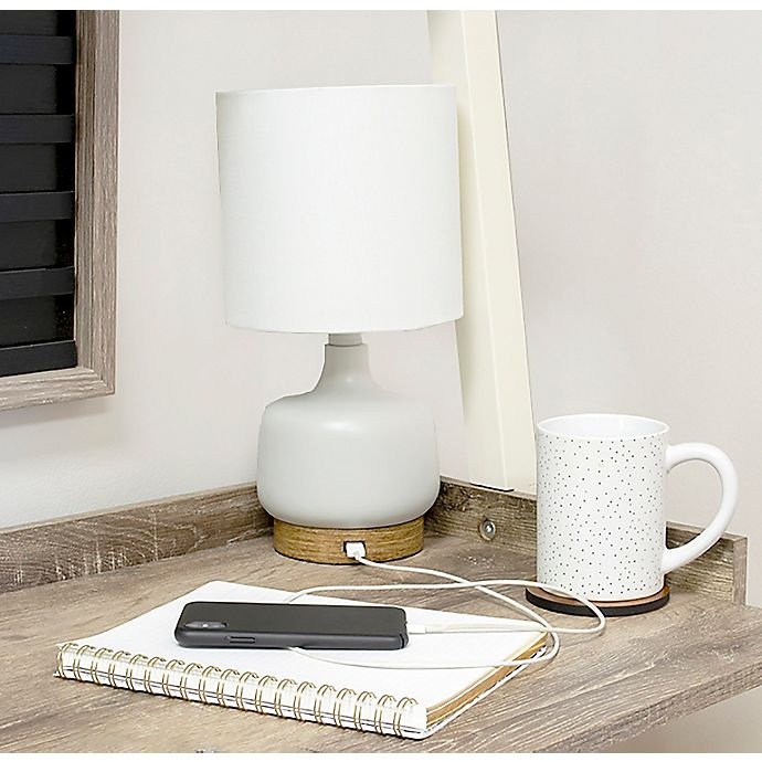 slide 3 of 4, Designs Direct Direct Designs Grey Resin Table Lamp with USB and Linen Shade, 14.5 in