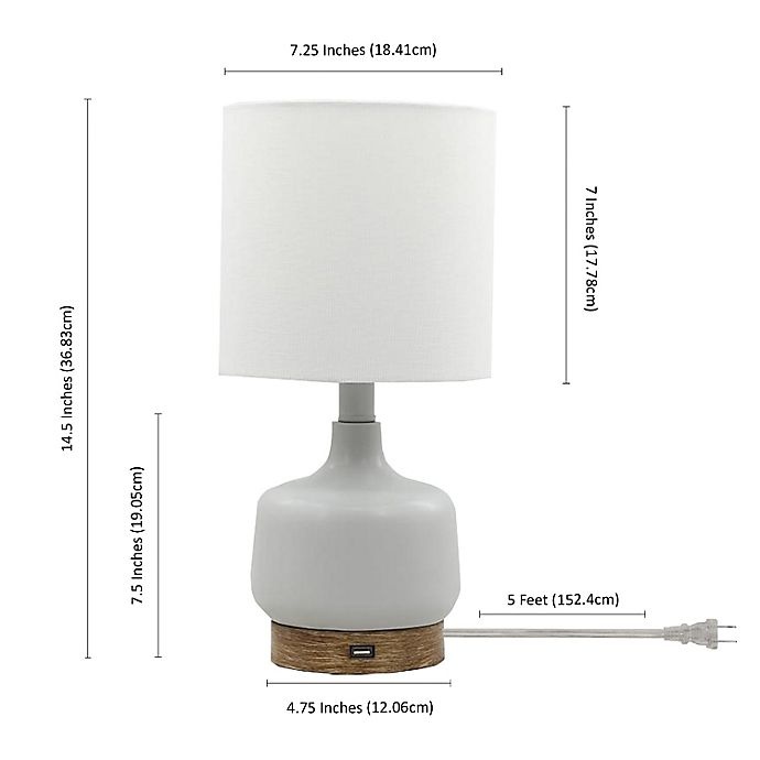 slide 4 of 4, Designs Direct Direct Designs Grey Resin Table Lamp with USB and Linen Shade, 14.5 in