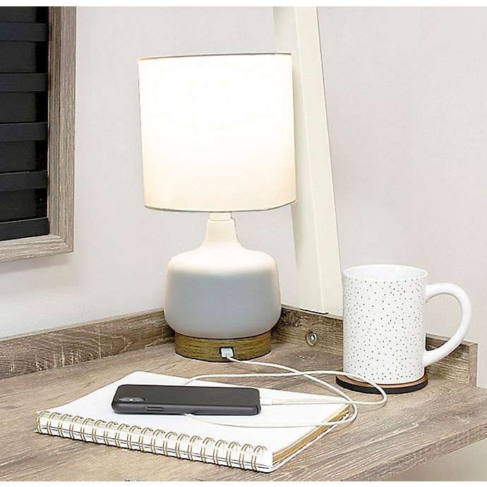 slide 2 of 4, Designs Direct Direct Designs Grey Resin Table Lamp with USB and Linen Shade, 14.5 in