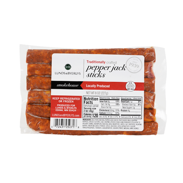 slide 1 of 1, L&B Pepperjack Smoked Sausage Snack Sticks, 8 oz