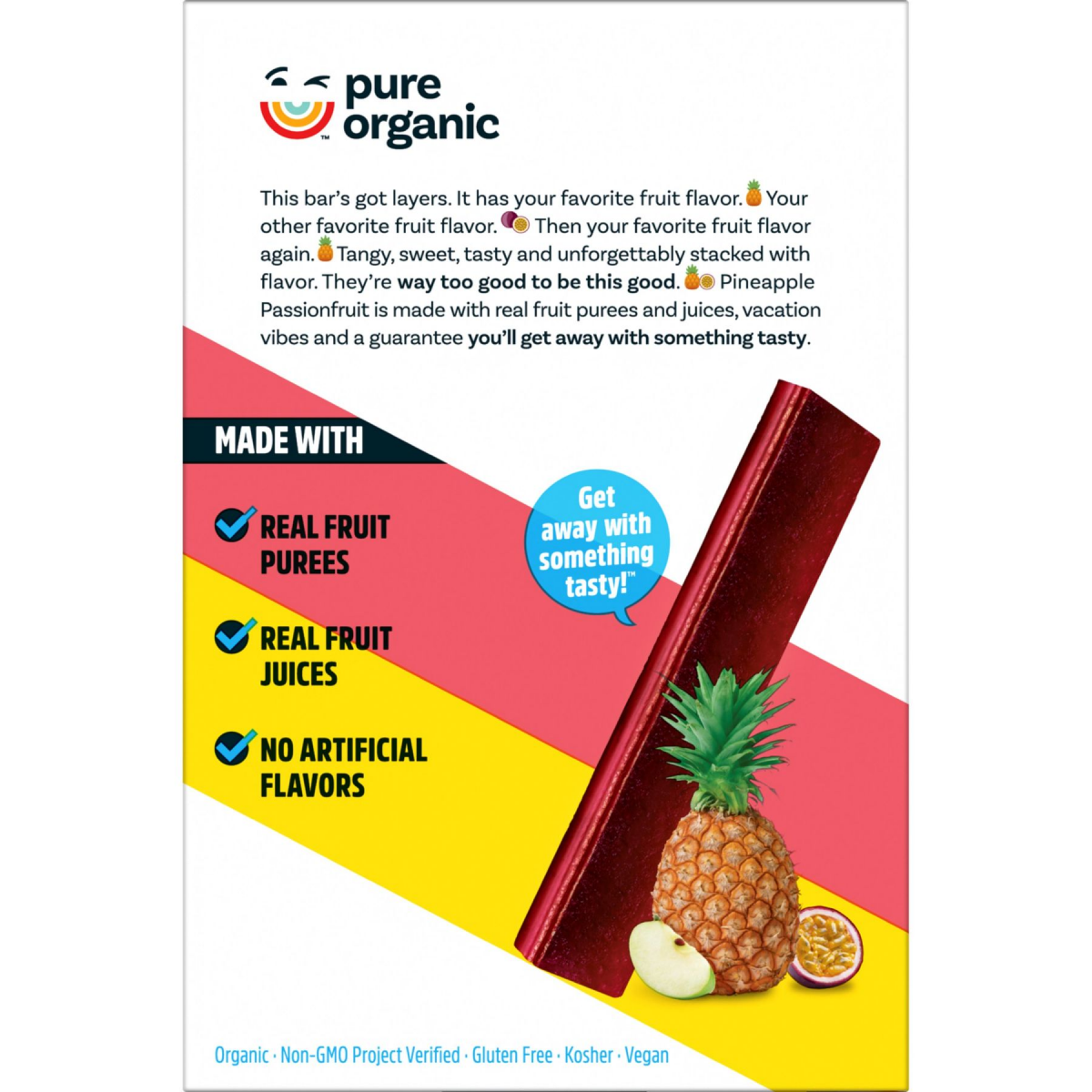 slide 5 of 5, Pure Organic, Layered Fruit Bars, Pineapple Passionfruit, Gluten Free and Vegan Fruit Snacks, 6.2oz Box, 12 Count, 6.2 oz
