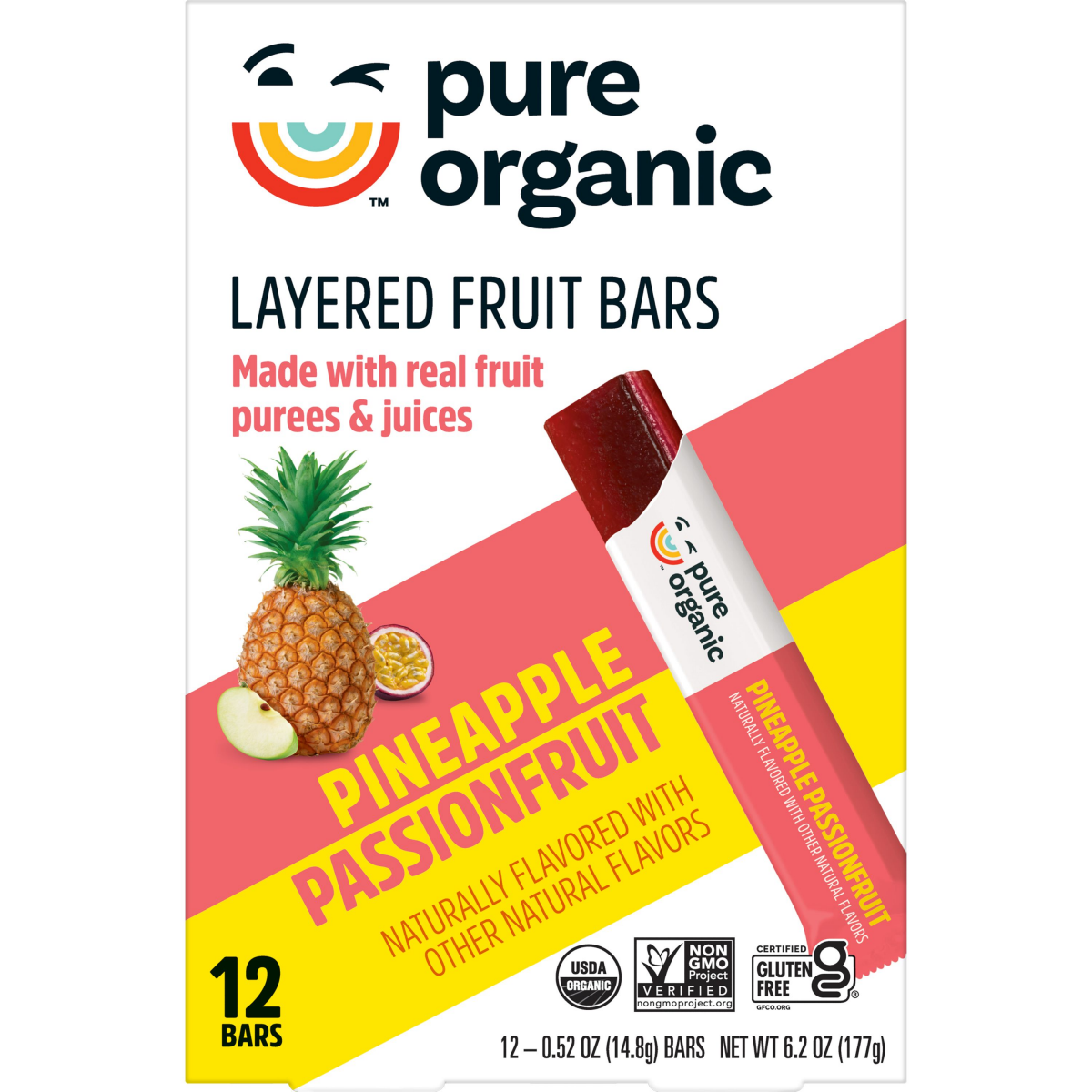 slide 24 of 29, Pure Organic Layered Fruit Bars, Pineapple Passionfruit, 6.2 oz, 12 Count, 6.2 oz