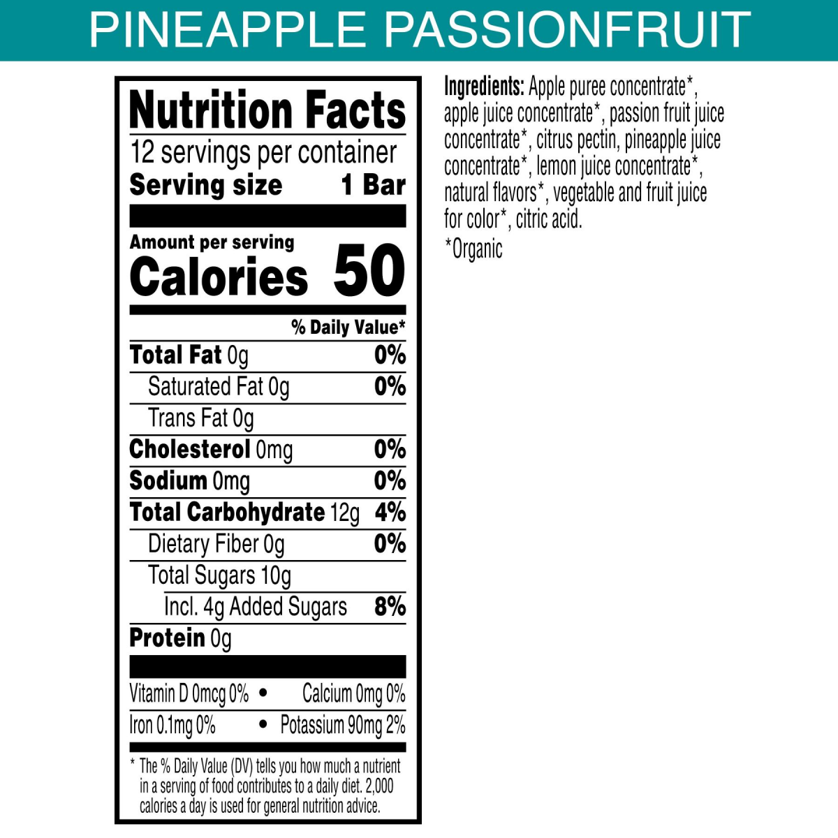 slide 4 of 5, Pure Organic, Layered Fruit Bars, Pineapple Passionfruit, Gluten Free and Vegan Fruit Snacks, 6.2oz Box, 12 Count, 6.2 oz