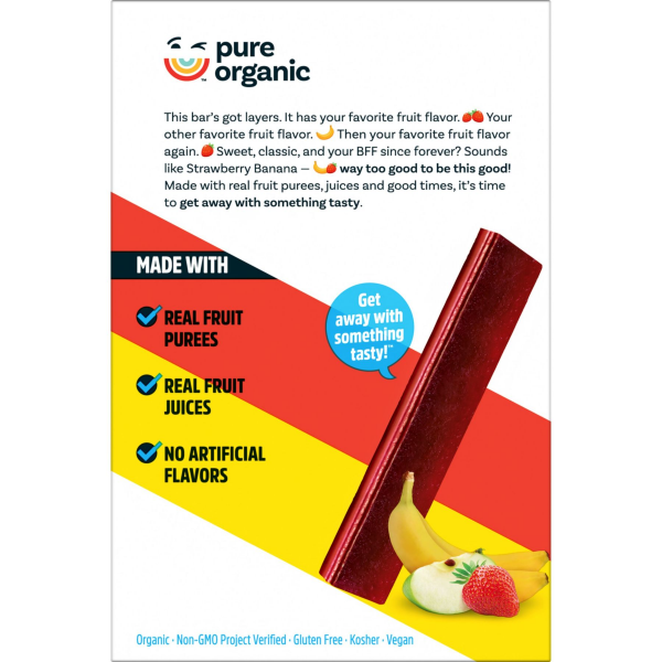 slide 5 of 27, Pure Organic, Layered Fruit Bars, Strawberry Banana, Gluten Free and Vegan Fruit Snacks, 6.2oz Box, 12 Count, 6.2 oz