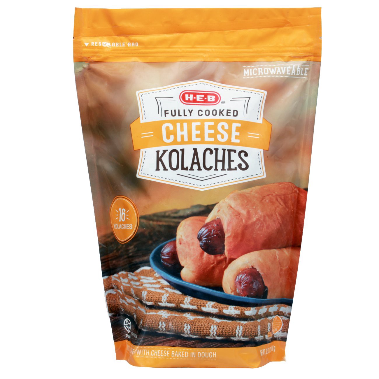 slide 1 of 1, H-E-B Fully Cooked Sausage and Cheddar Kolaches, 16 ct