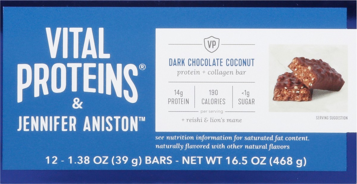 slide 8 of 15, Vital Proteins & Jennifer Aniston Dark Chocolate Coconut Protein + Collagen Bar 12 - 1.38 oz Bars, 12 ct