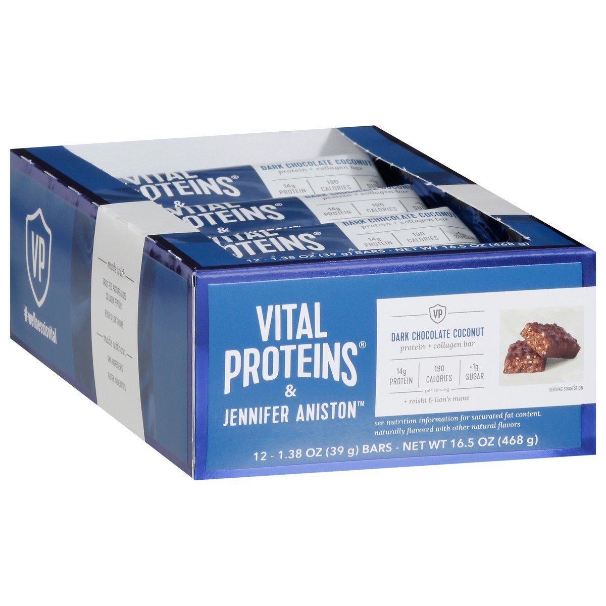 slide 4 of 15, Vital Proteins & Jennifer Aniston Dark Chocolate Coconut Protein + Collagen Bar 12 - 1.38 oz Bars, 12 ct