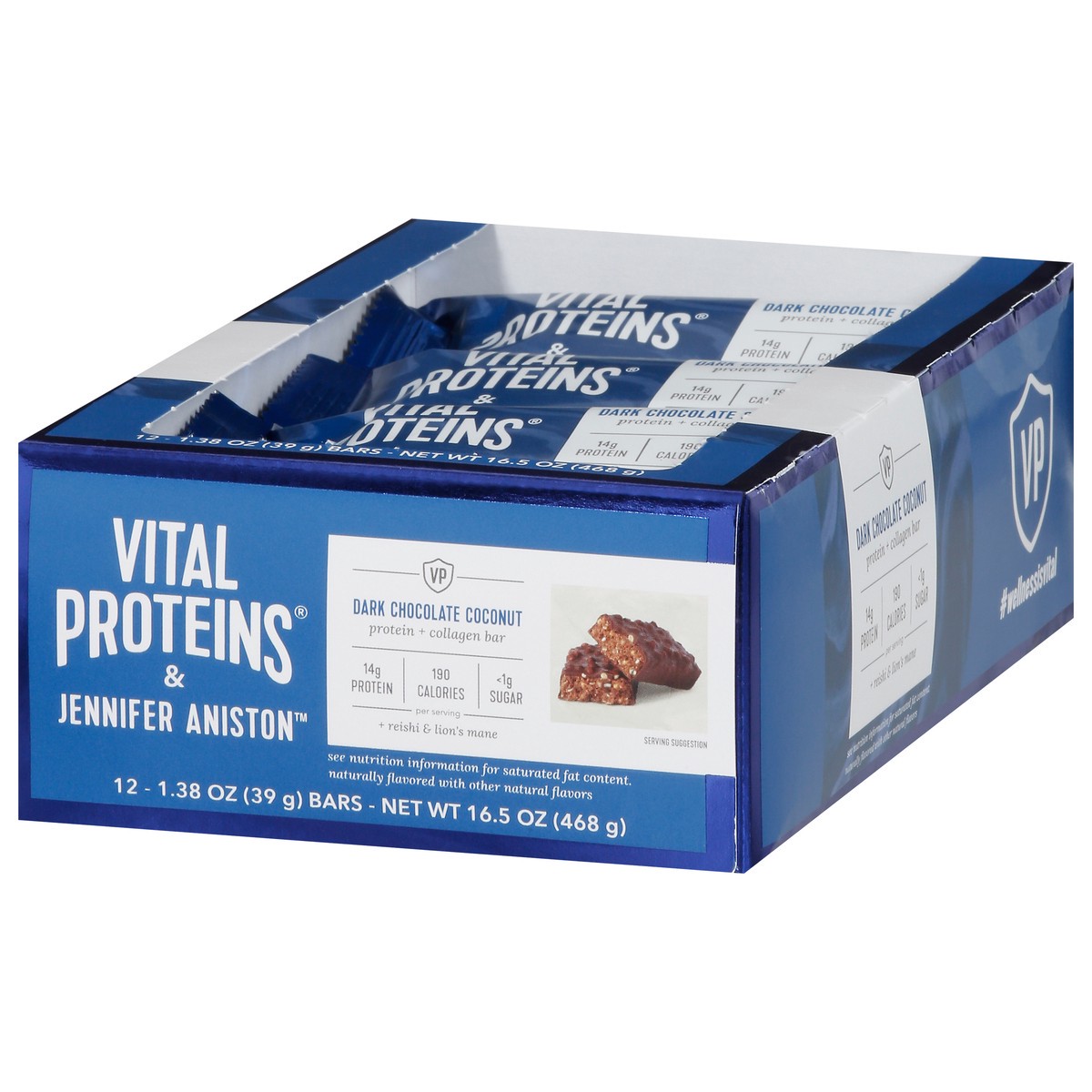 slide 14 of 15, Vital Proteins & Jennifer Aniston Dark Chocolate Coconut Protein + Collagen Bar 12 - 1.38 oz Bars, 12 ct