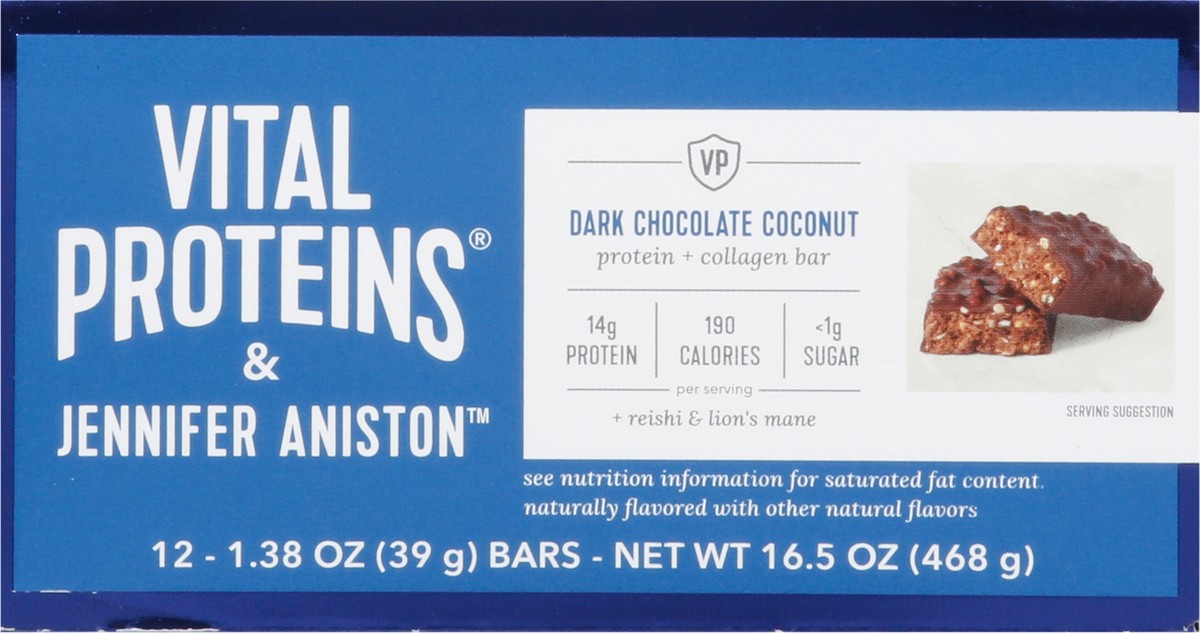 slide 7 of 15, Vital Proteins & Jennifer Aniston Dark Chocolate Coconut Protein + Collagen Bar 12 - 1.38 oz Bars, 12 ct