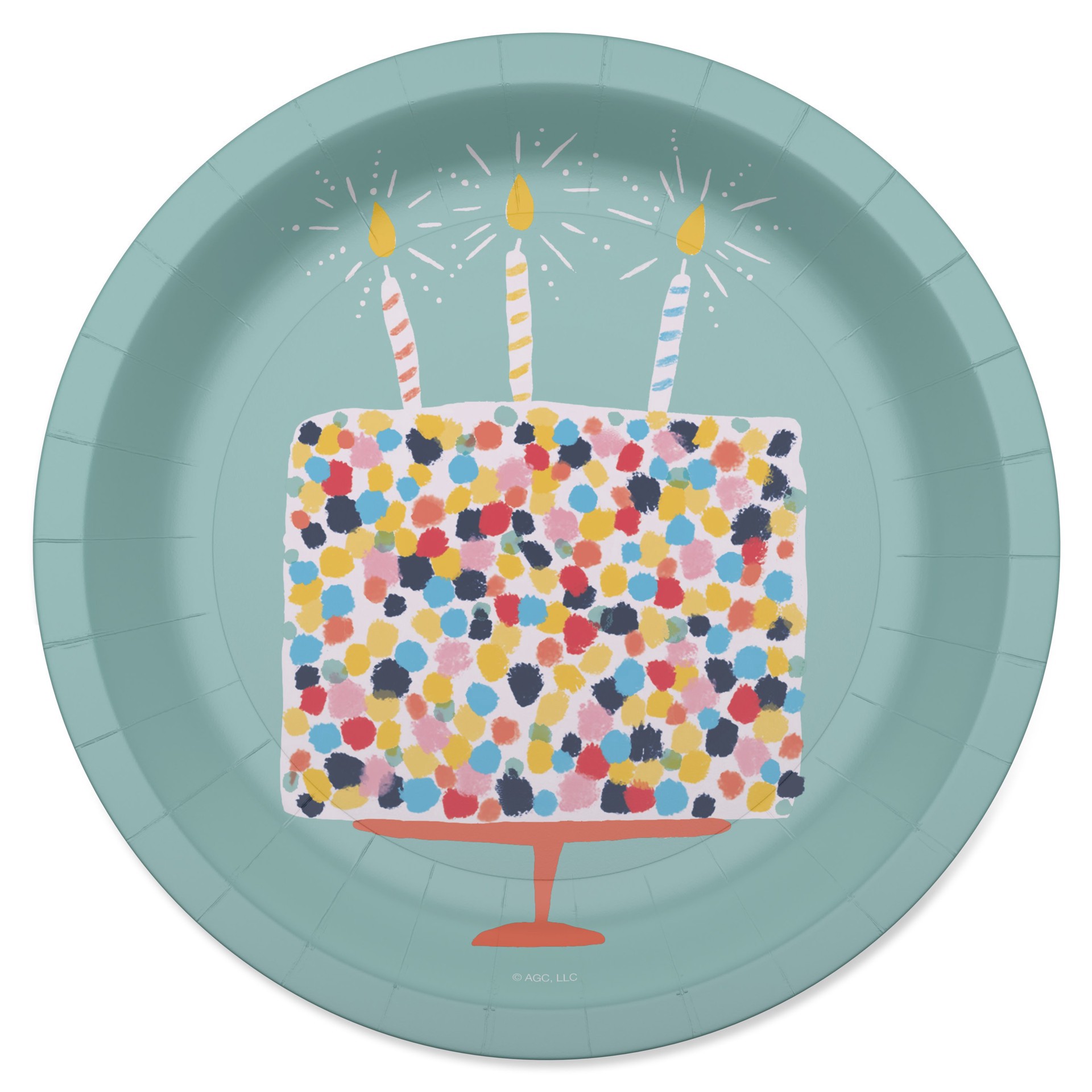 slide 1 of 1, American Greetings Birthday Cake on Green 7" Paper Plates, 10 ct