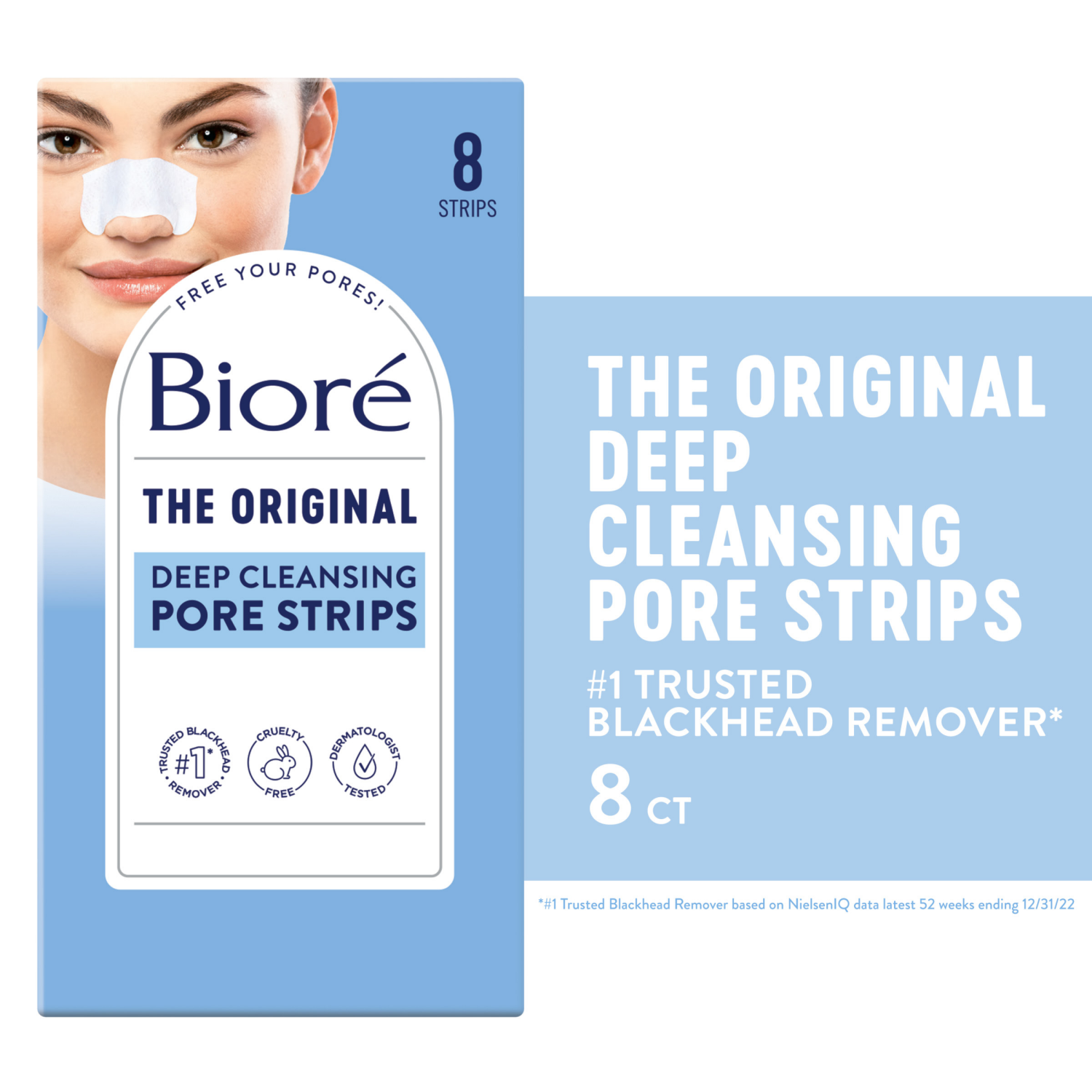 slide 1 of 8, Biore Deep Cleansing Nose Strips, 8 ct