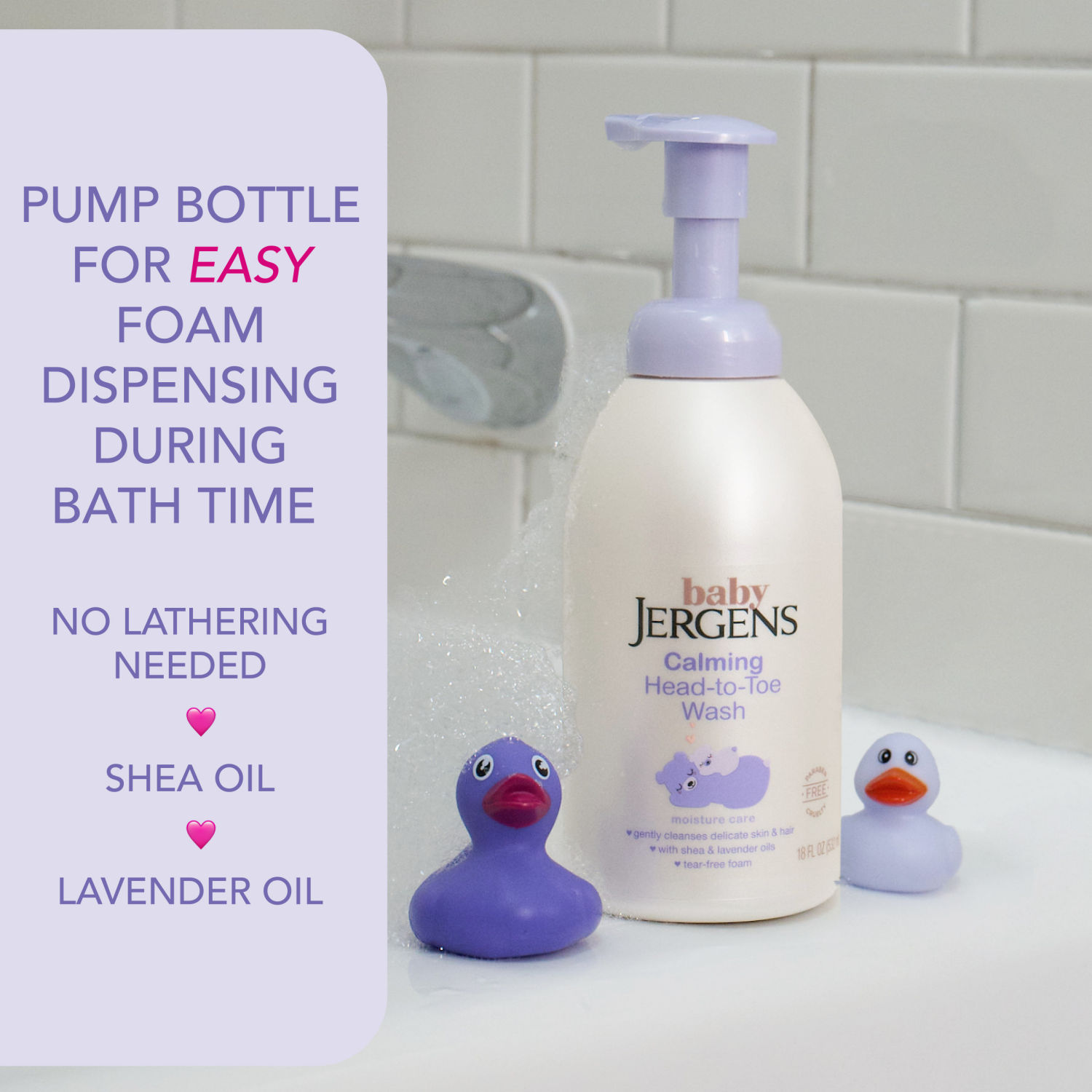 slide 8 of 8, Jergens Baby Jergens Calming Head to Toe Foaming Wash, Baby Shampoo and Body Wash, Baby Shampoo Tear Free, Kids Foaming Body Wash, 18 Fl Oz, 18 fl oz