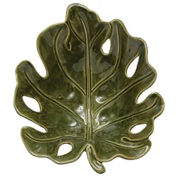 Creative Co-Op Monstera Leaf Stoneware Bowl