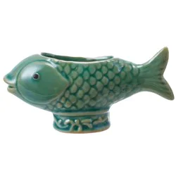 Creative Co-Op Footed Fish Stoneware Toothpick Holder - Green