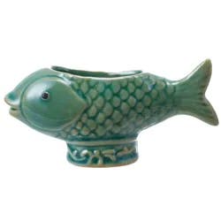 Creative Co-Op Footed Fish Stoneware Toothpick Holder - Green