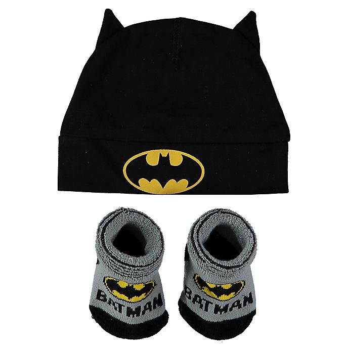 slide 1 of 1, DC Comics© Newborn Batman Cap and Bootie Set - Black/Grey, 2 ct