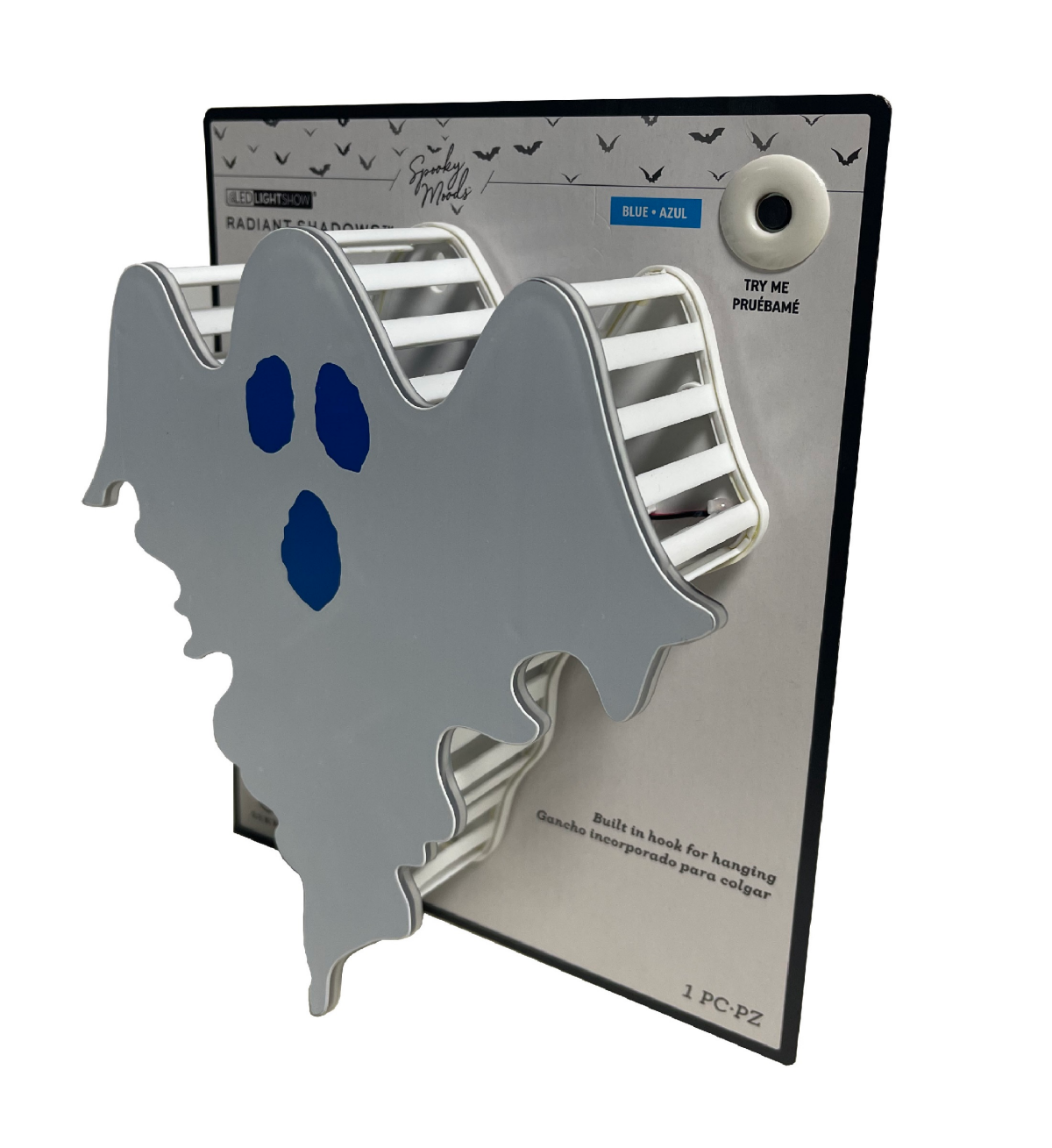 slide 6 of 8, Halloween Lighted Decor Battery Op Radiant Shadows Ghost Blue, 8.74 in