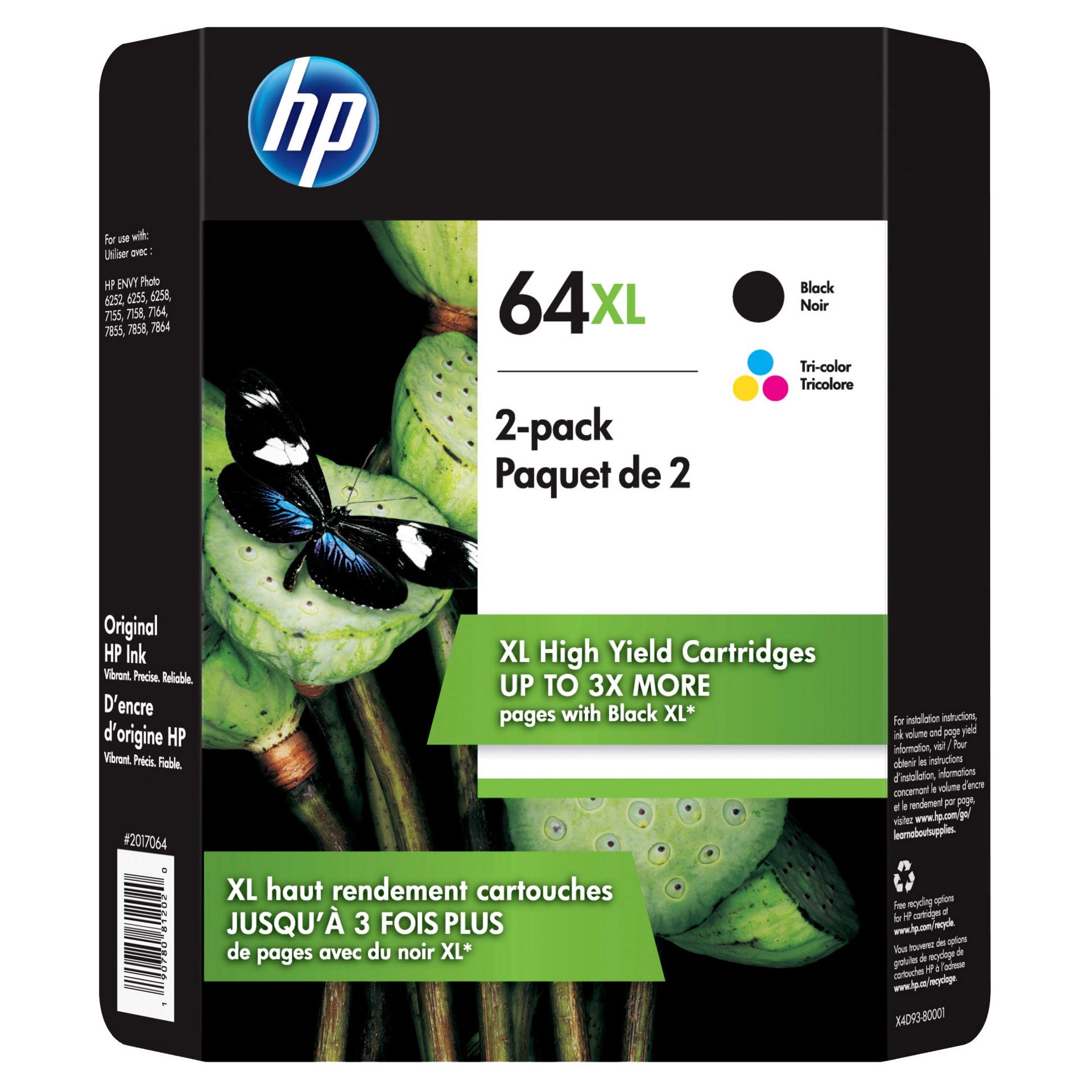 slide 1 of 1, HP 64XL High Yield Ink Cartridge, Black & Tri-Color, 2 Count, 