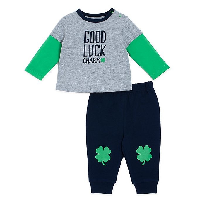 slide 1 of 1, babyGEAR Good Luck Charm" Newborn T-Shirt and Pant Set - Green", 1 ct