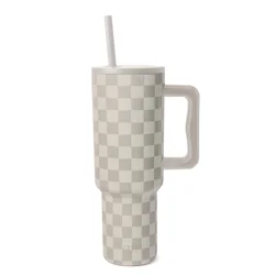 Simple Modern 40oz Trek Tumbler with Handle and Straw Lid - Almond Birch Checkmate