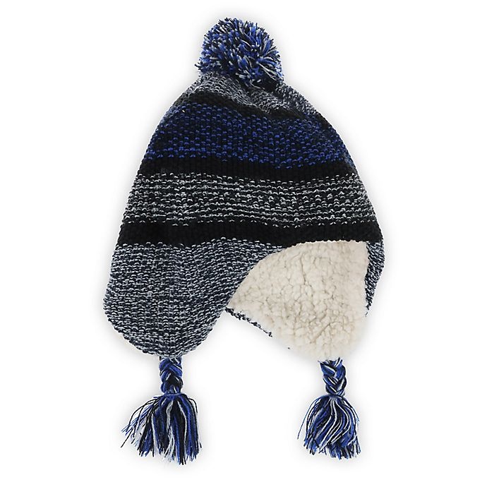 slide 2 of 2, Capelli New York Toddler Blue Stripe Pom Hat and Mitten Set, 2 ct