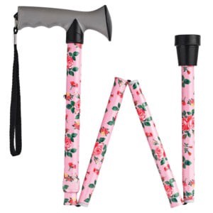 slide 1 of 1, CVS Health Gel Grip Folding Cane, Pink Floral, 1 ct