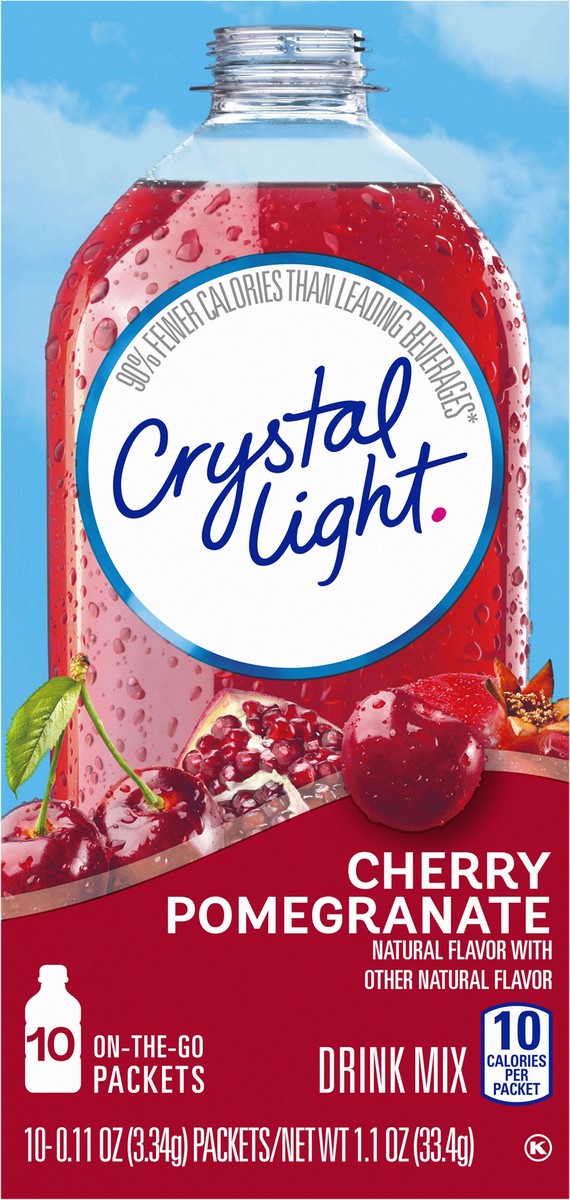 slide 1 of 9, Crystal Light Sugar Free Cherry Pomegranate Powdered Drink Mix, 10 ct - 0.11 oz Packets, 1.1 oz