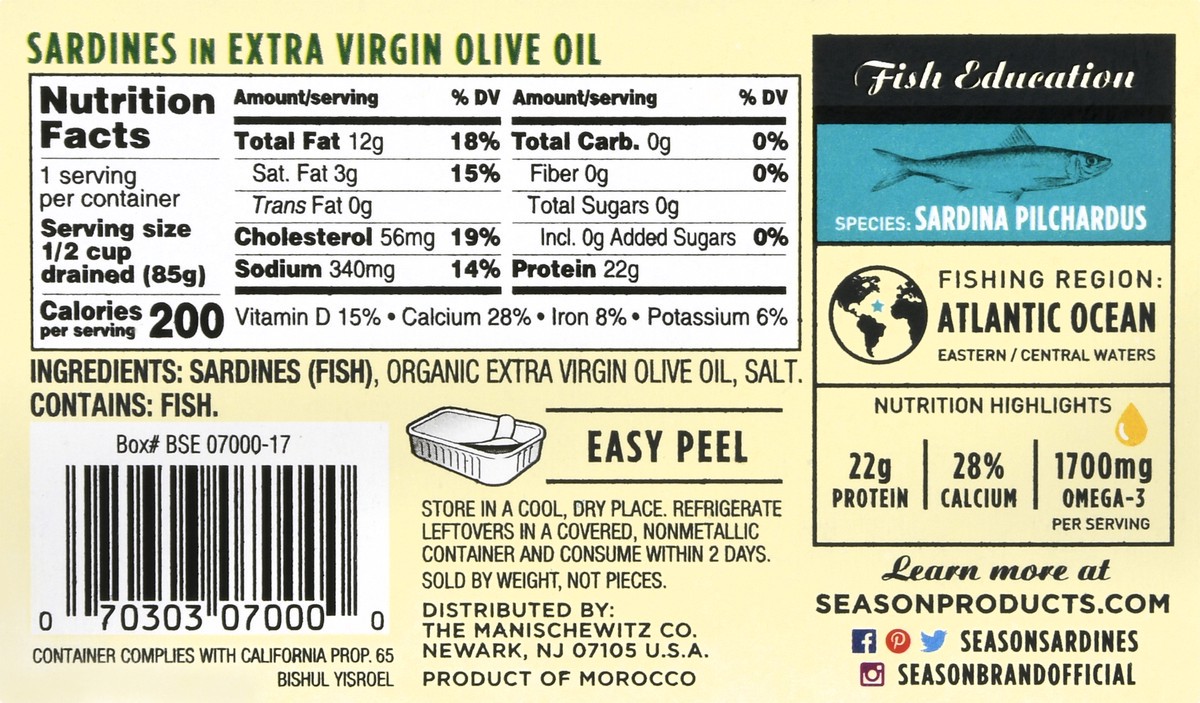 slide 6 of 9, Season Sardines in Extra Virgin Olive Oil 4.375 oz, 4.375 oz