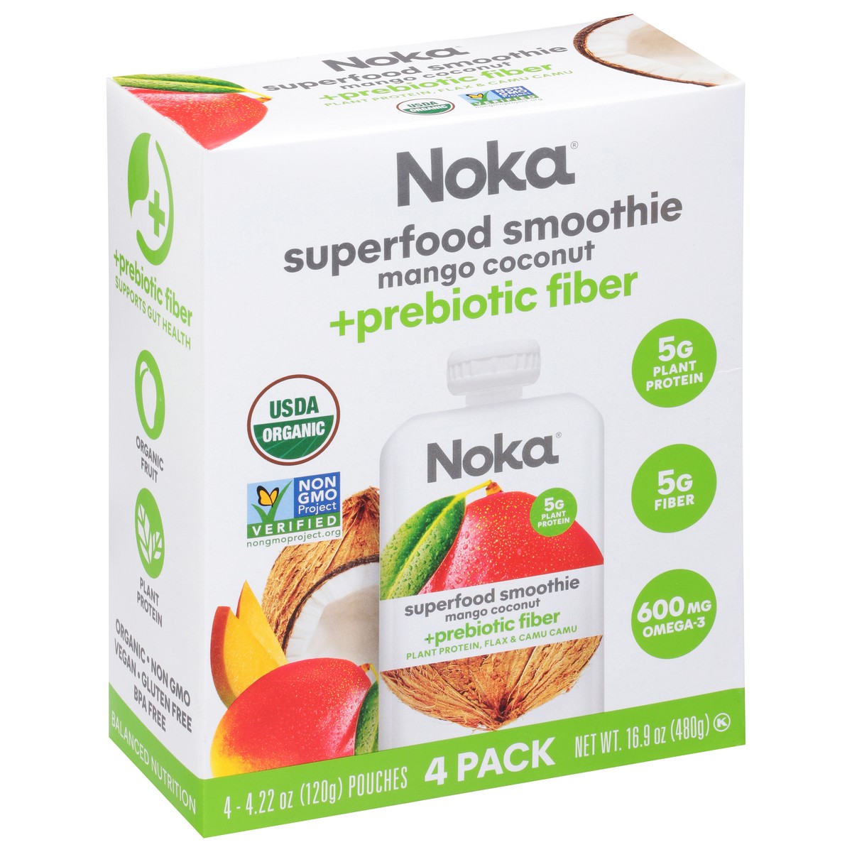 slide 8 of 9, NOKA Mango Coconut Superfood Smoothie 4 - 4.22 oz Packs, 4 ct