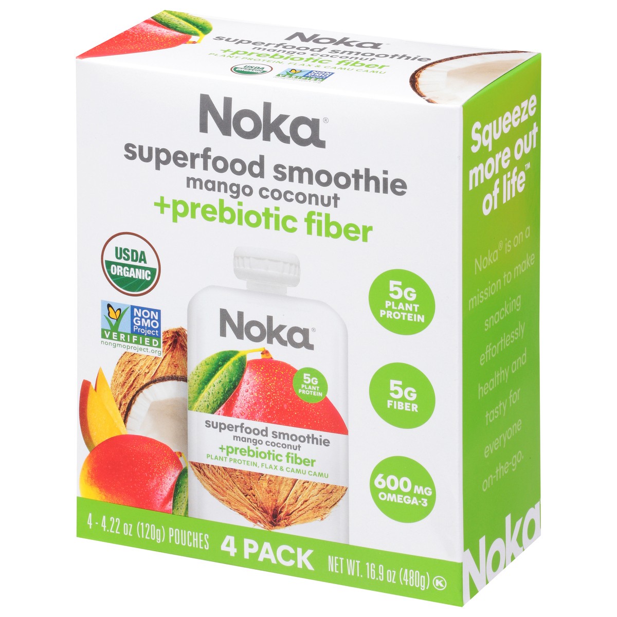 slide 2 of 9, NOKA Mango Coconut Superfood Smoothie 4 - 4.22 oz Packs, 4 ct
