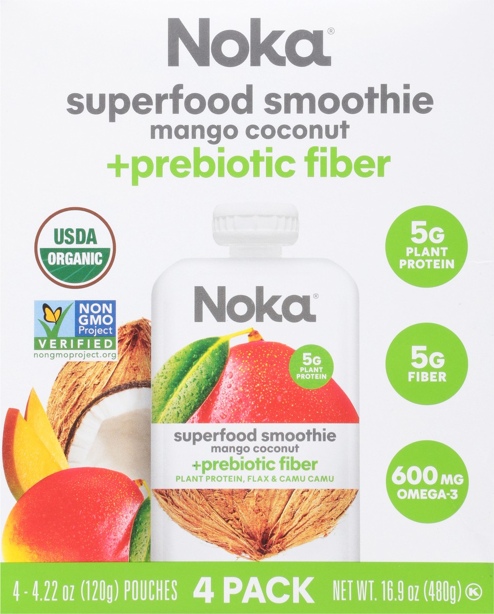 slide 4 of 9, NOKA Mango Coconut Superfood Smoothie 4 - 4.22 oz Packs, 4 ct