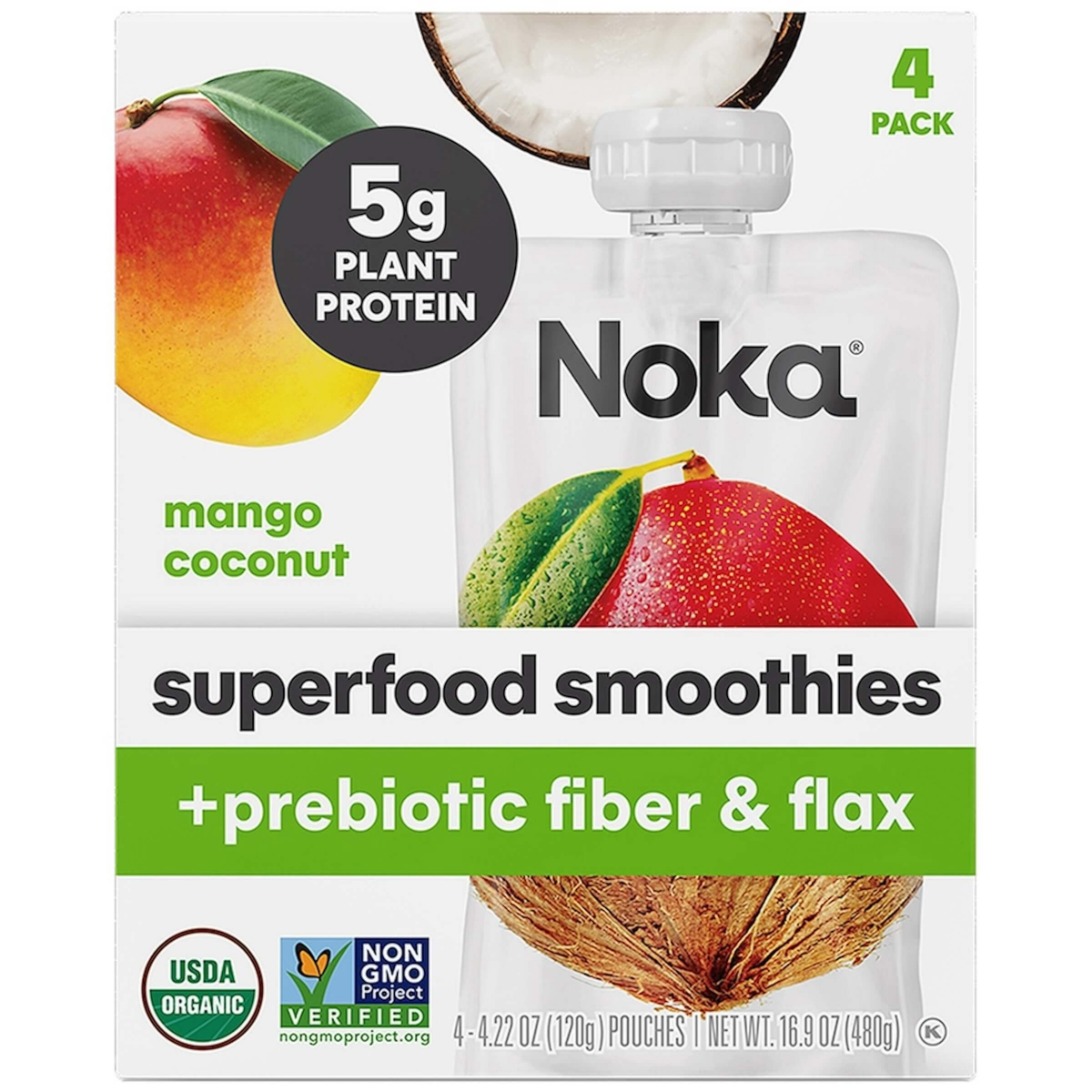 slide 1 of 9, NOKA Mango Coconut Superfood Smoothie 4 - 4.22 oz Packs, 4 ct