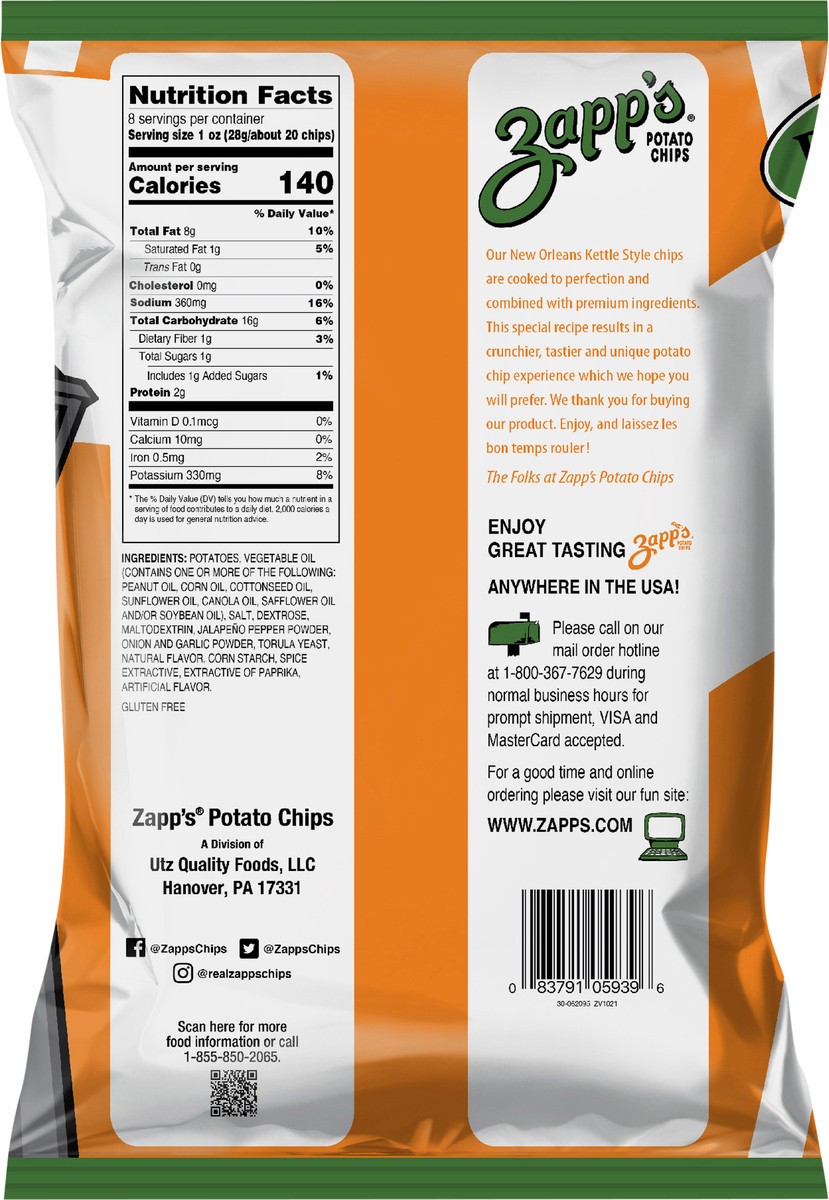 slide 12 of 12, Zapp's Zapp's Hotter 'N Hot Jalapeño New Orleans Kettle Style Potato Chips - 8 oz, 8 oz