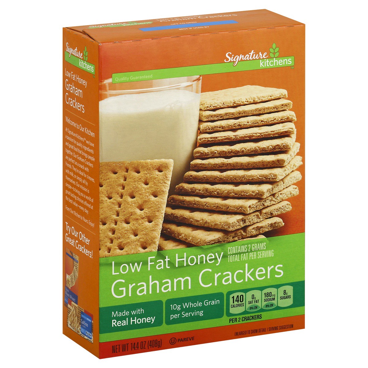 slide 1 of 4, Signature Kitchens Crackers Graham Honey Low Fat, 14.4 oz