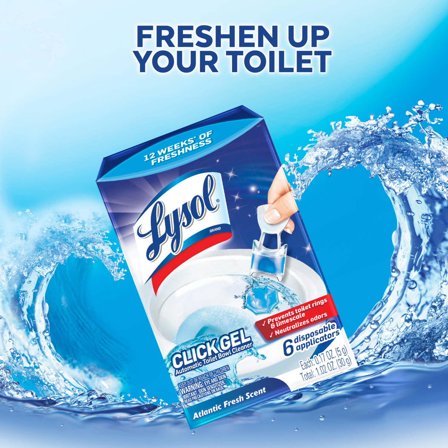 slide 2 of 4, Lysol Click Gel Atlantic Fresh Scent Automatic Toilet Bowl Cleaner 6 - 0.17 oz Applicators, 6 ct