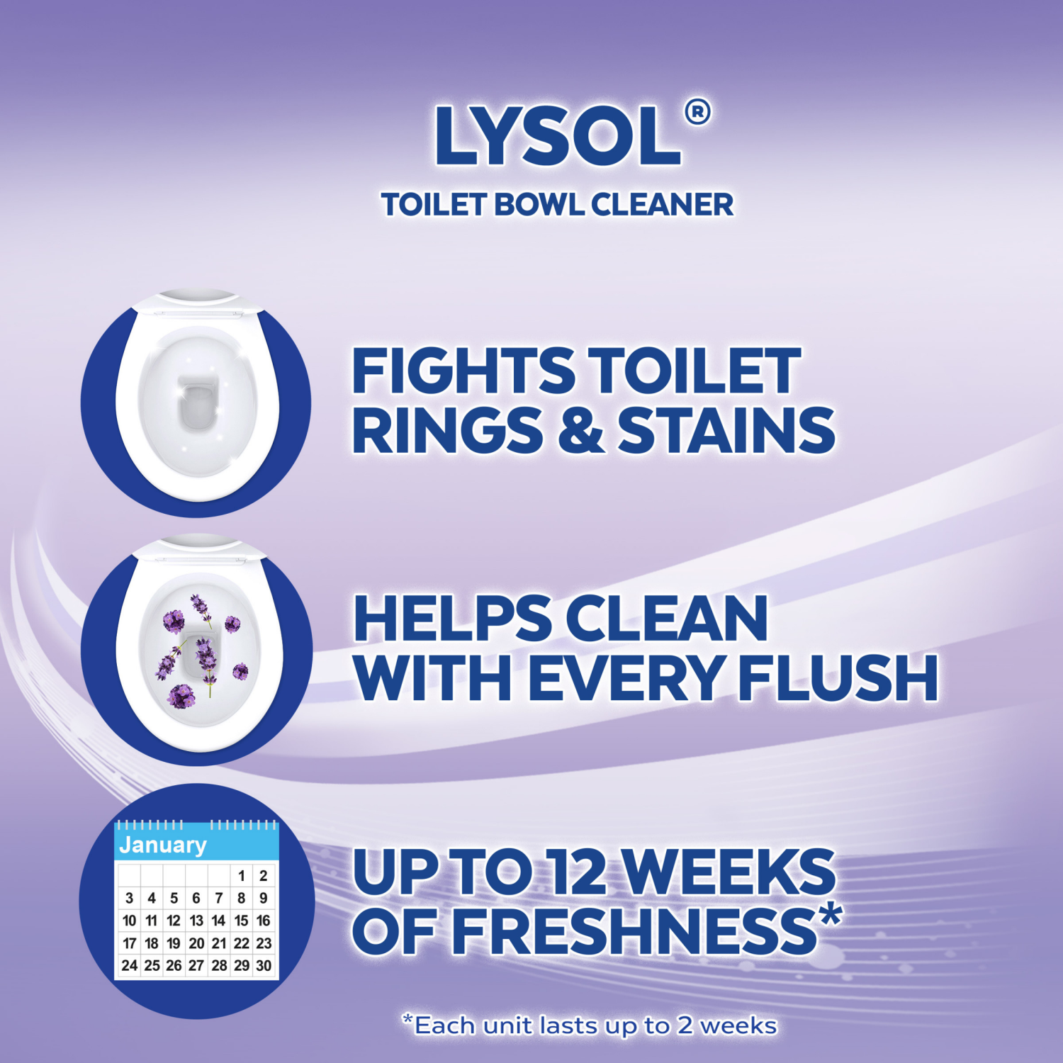 slide 3 of 4, Lysol Click Gel Lavender Fields Scent Automatic Toilet Bowl Cleaner 6 - 0.17 oz Each, 6 ct