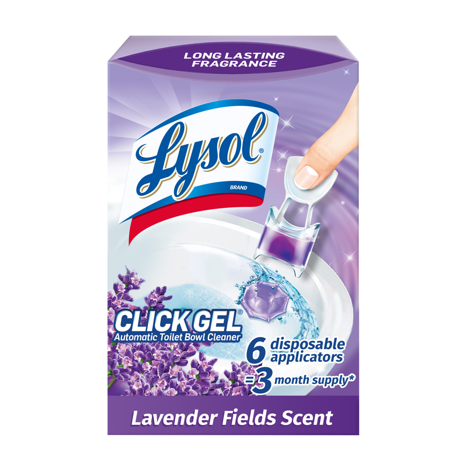 slide 1 of 4, Lysol Click Gel Lavender Fields Scent Automatic Toilet Bowl Cleaner 6 - 0.17 oz Each, 6 ct