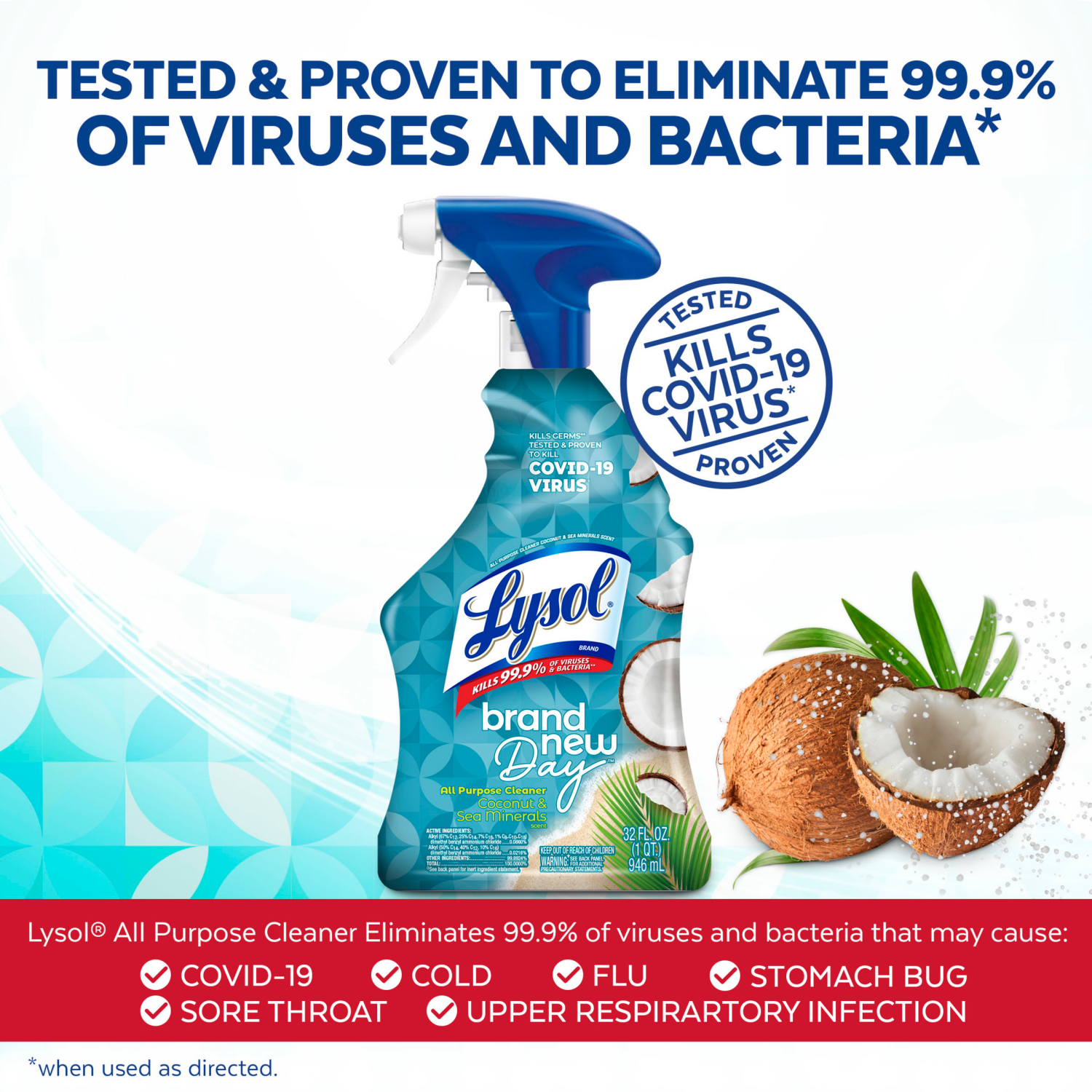 slide 2 of 4, Lysol Brand New Day All Purpose Cleaner Spray, Disinfecting Spray, Coconut and Sea Minerals, 32 fl oz